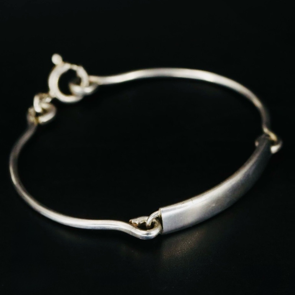Vintage 925 Sterling Silver Engravable ID Bar Bracelet 7 Inch Ring Clasp - Picture 6 of 10